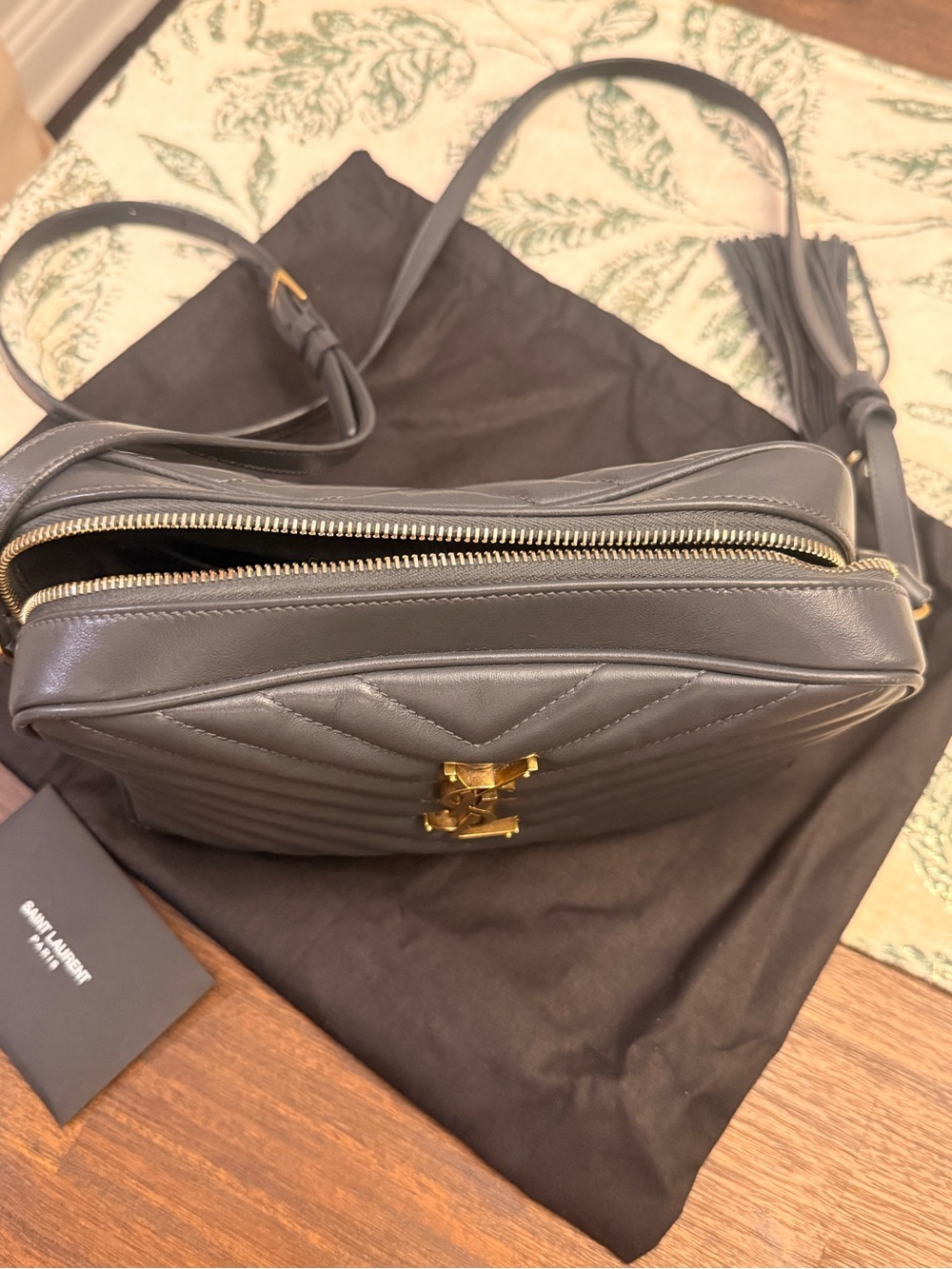 Saint Laurent Dark Smog Matelassé Leather Camera Bag with Gold Hardware - Picture 14 of 17